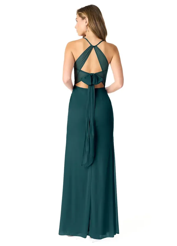 Azazie Pine Green Halter Gown - Image 2