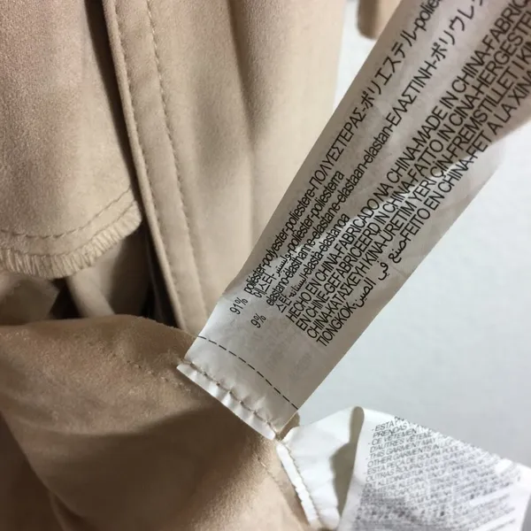 Zara Tan Trench Coat XS Faux Suede Double Breasted Belted Classic Mid Length - Image 6