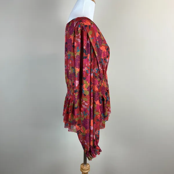 DR2 Babydoll Blouse Womens XL Smocked‎ Waist Peplum Stretch Floral Peasant Boho - Image 6