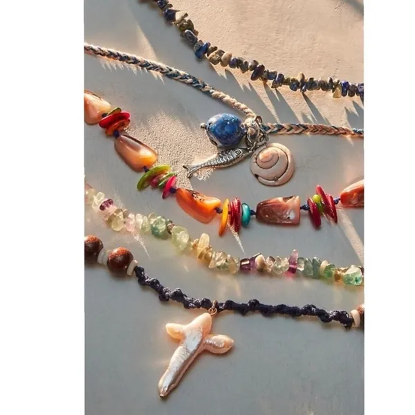 Free People Ariana Ost Easy Does It Pearl Cross Strand Necklace Bohemian Beach - Image 7