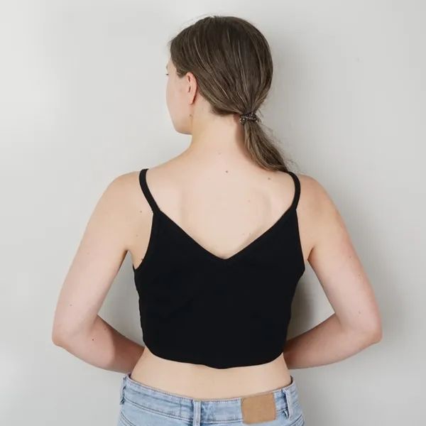 Zara Ribbed Black Crop Top Spaghetti Strap Cami Solid Cropped V-Neck Summer EUC - Image 2