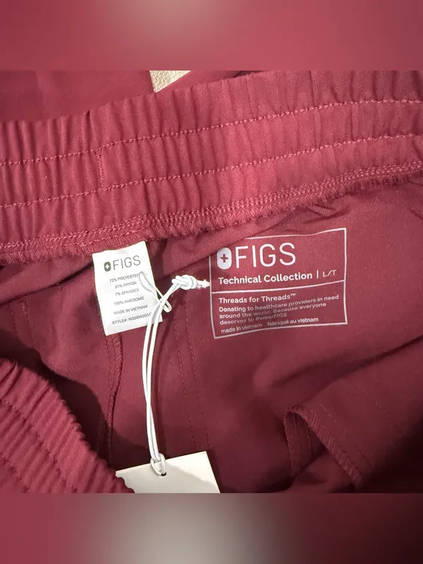 Figs Yola High Waisted Pant in Burgundy L Tall - Image 3