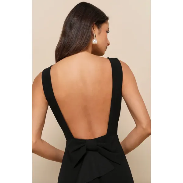 Lulus Exquisite Refinement Black Backless Bow Ruffled Maxi Dress Formal XS NWT - Image 3