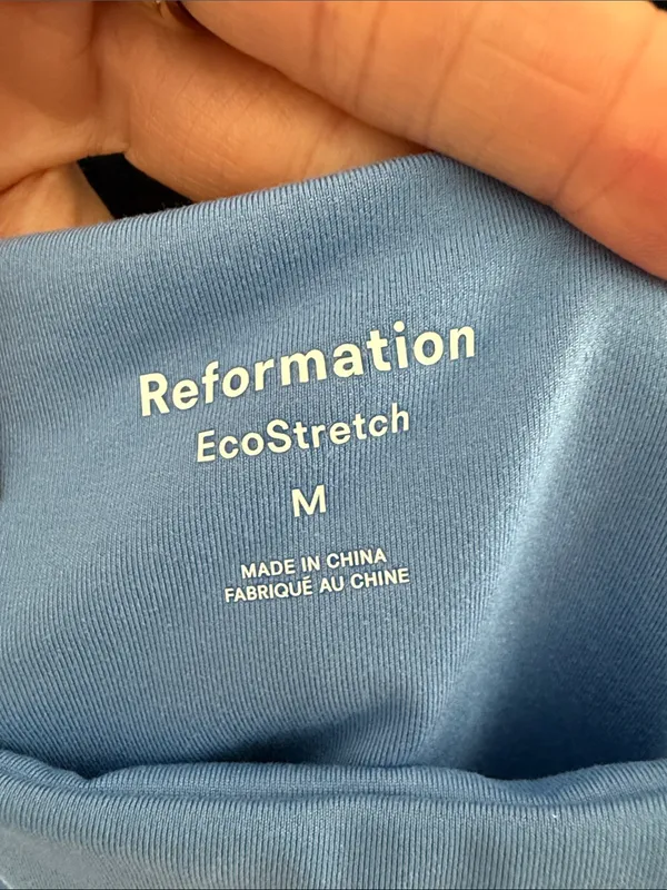 Reformation Adelyn Blue & Cream EcoStretch Shorts Romper - Image 3