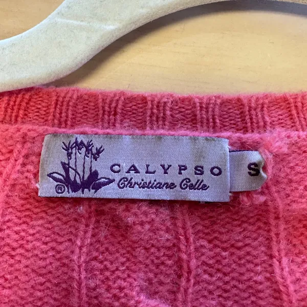 Calypso Christiane Celle 100% Cashmere Cable Knit Crewneck Sweater Coral Pink Sm - Image 6