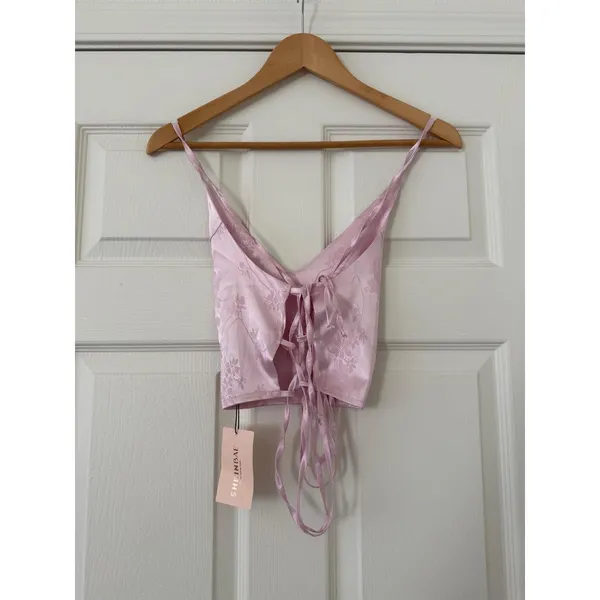 NWT Satin Tie Cami Top adjustable Pink - Image 2