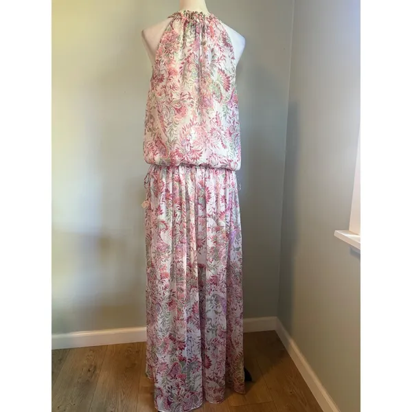 MISA Floral Halter Maxi Dress Pink Green XS/S Boho Chiffon flowy romantic whimsi - Image 11