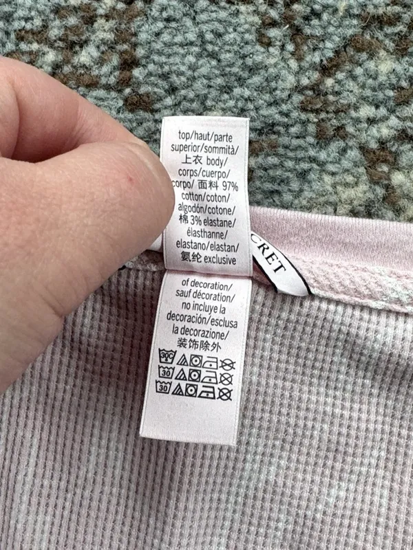 Victoria’s Secret Logo Waffle Knit Thermal Long Sleeve & Short Set Pink Medium - Image 6