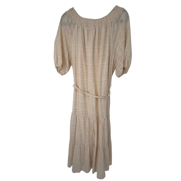 Evereve Carly Blush Cotton Tiered Midi Dress Puff Sleeve Cottage Size Large NWT - Image 4