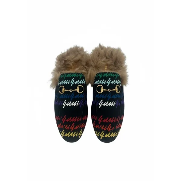 Gucci Garden Princetown GG‎ Cloth Fur Lined Mule Slippers 36 - Image 2