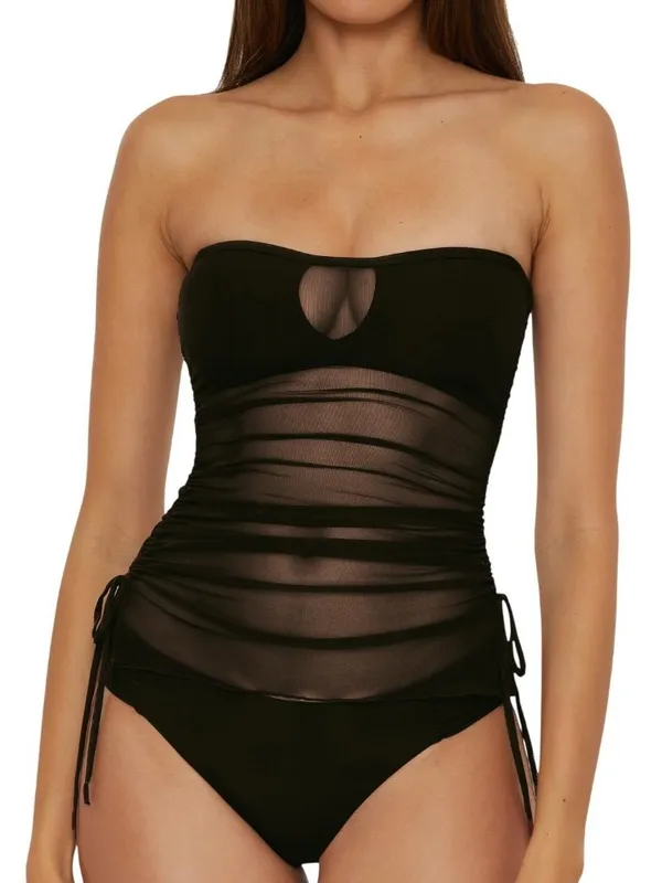 NWT Becca Muse Bandeau Tankini Swim Top with Mesh Overlay 733557 Black M - Image 2