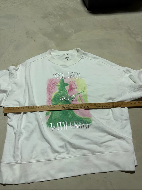 Aerie x wicked White Graphic Crewneck Sweater Pink & Green large - Image 6