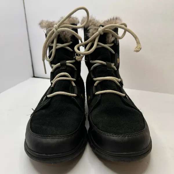 Sorel Explorer Joan Suede Winter Boots Womens Size 10 Black Faux Fur Waterproof - Image 2