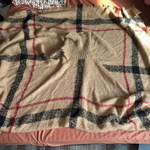 Plaid Poncho Tan - Image 4