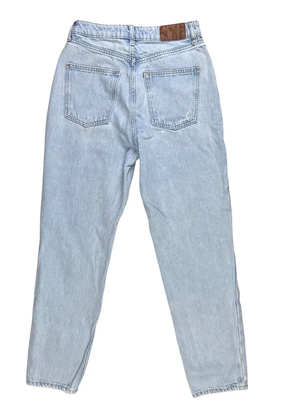 Zara Light Wash High Waisted Destructed Jeans Tapered‎ Straight Leg Size 4 - Image 2
