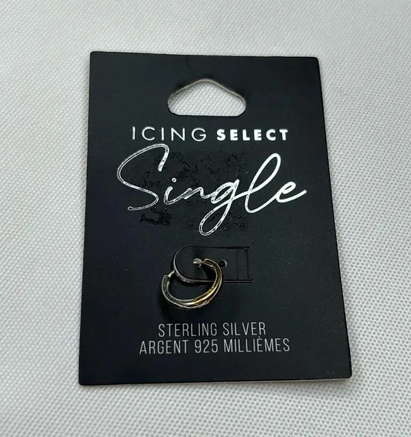 Sterling Silver One 8MM Two-Tone Hoop Earring - Image 2