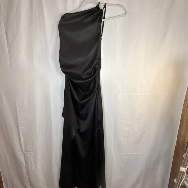 Women’s Unbranded One Shoulder Black Slip Dress Thigh High Slit Size Small - Image 2