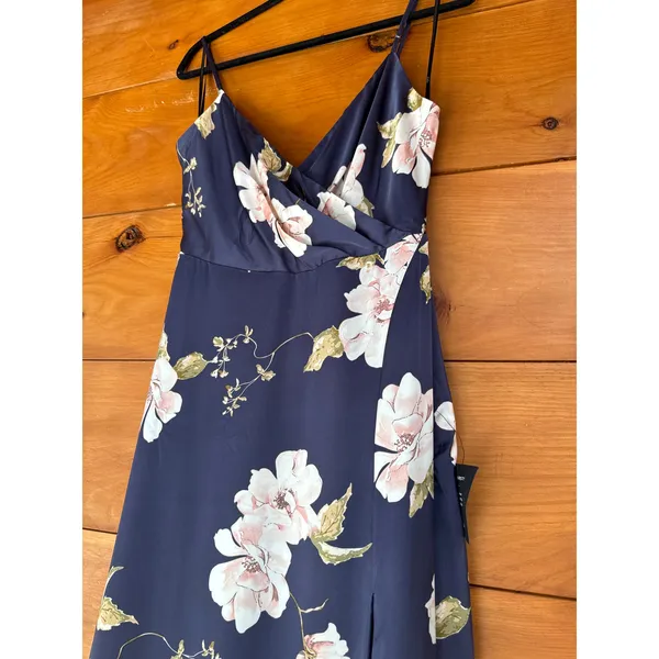 NWT Lulus Radiant Occasion Navy Blue Floral Satin A-Line Maxi Dress Cruise Sz M - Image 4