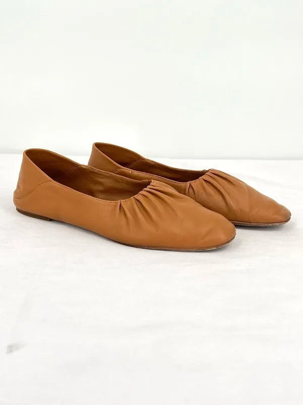 Vince Kali Gathered Ruched Camel Tan Soft Nappa Leather Ballet Flat US 7.5 - Image 2