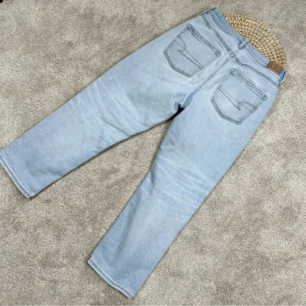 American Eagle Stretch Mom Straight Jeans Distressed Ripped Blue Size 6 Short - Image 5