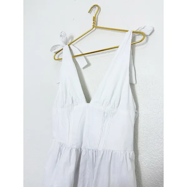 Zara White Poplin Tie Strap Midi Dress Large Milkmaid Corset Drop Waist 0881/334 - Image 8