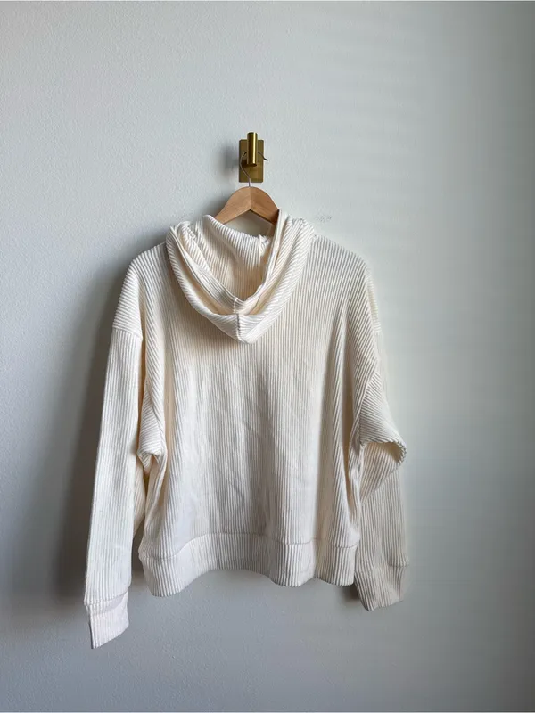 Abercrombie Velour Ribbed Lounge Hoodie Cream M NWT - Image 8