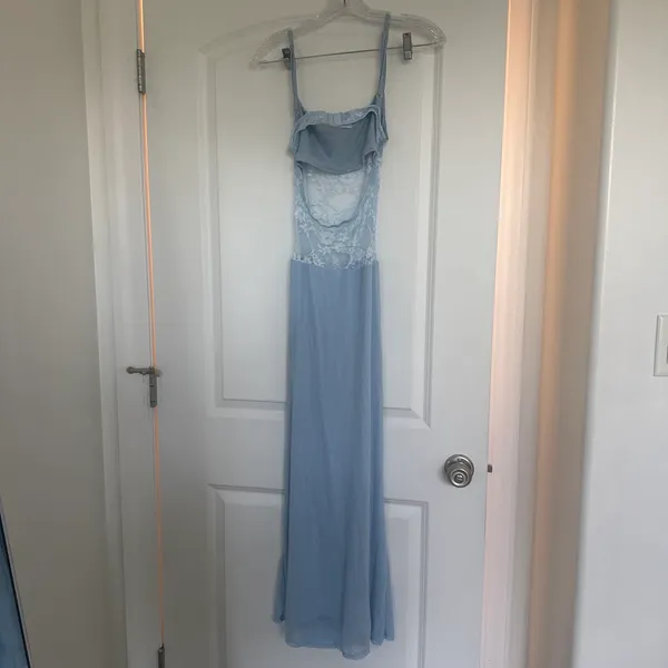 SHEIN Baby Blue Lace Mesh Cowl Neck Draped Maxi Dress - Image 2