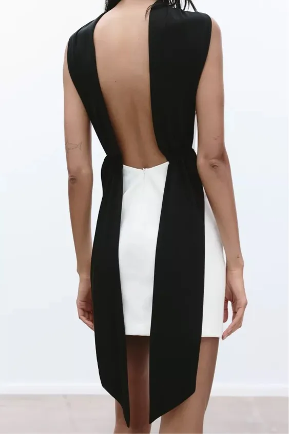 Zara mini bodycon Elegant Black and White Dress wedding holiday evening - Image 17