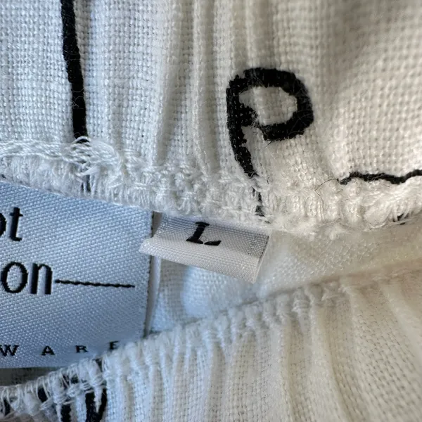 Hot Cotton‎ Marc Ware Linen Maxi Skirt L White Black Village Print Made in USA - Image 4