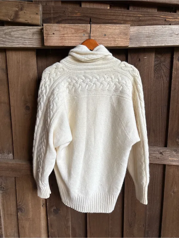 VTG Lambswool Angora Blend Cable Knit Luxury Fisherman Sweater - Image 4