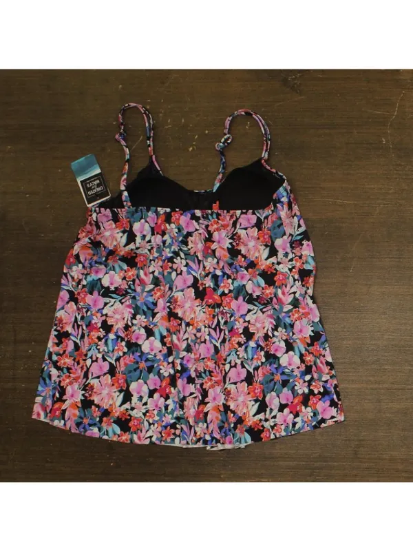 Swim Solutions Pleated Tankini Swim Top 806836 Black Multi 14 - Image 2