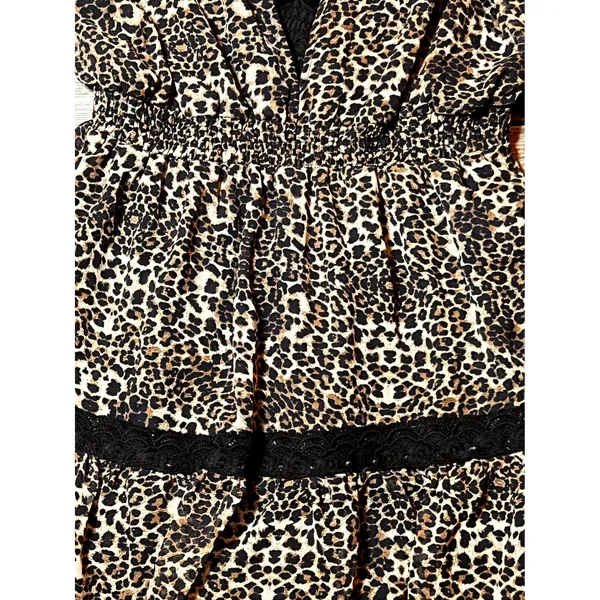 Kendall + Kylie Leopard Print Lace Trim Mini Dress XL Peasant‎ Boho V Neck Short - Image 8