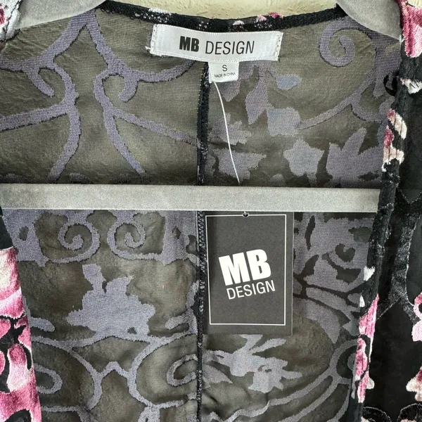 MB Design NWT Floral Velvet Sheer 3/4 Fringe Sleeve Lightweight Open Blouse Sz S - Image 5