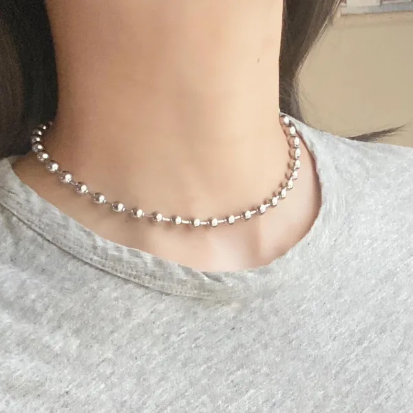 Handmade grunge y2k stainless steel big ball chain simple necklace💛 - Image 2