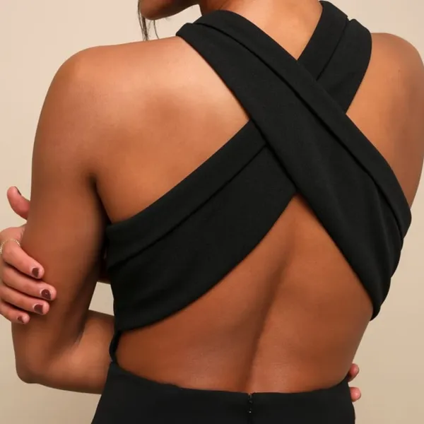 NEW Lulus Head to Cocktail Hour Black Halter Neck Open Back Maxi Dress Small - Image 4