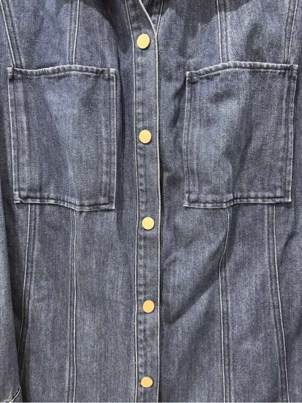 Mare Mare x Anthropologie Sz M Denim Snap Button Shirt Dress Cowgirl Western - Image 4