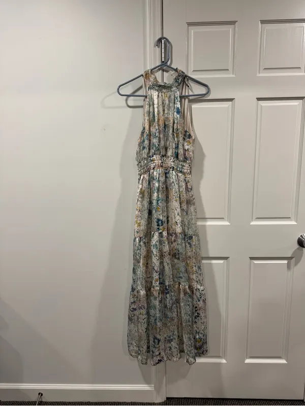Anthropologie Halter Midi Dress in Light Blue Watercolor - Image 2