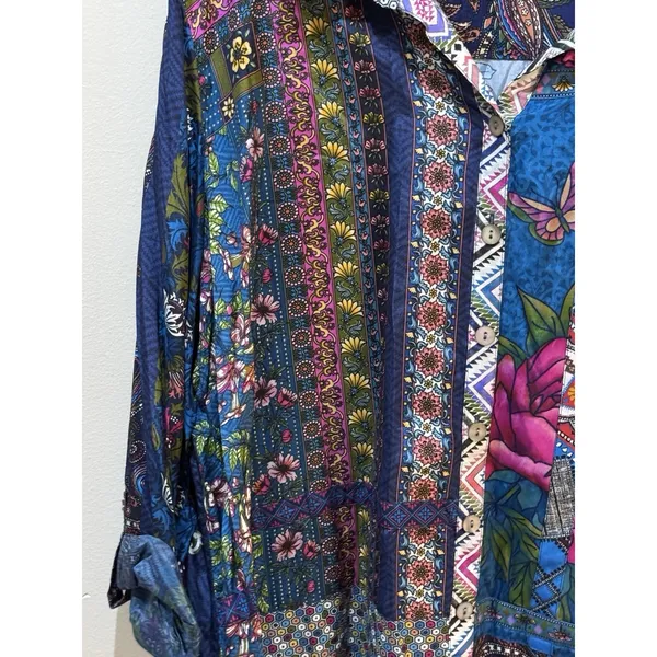 New John‎ Mark Floral Women's Plus Size 3X Roll Tab Sleeve Silky Top Artsy Boho - Image 3