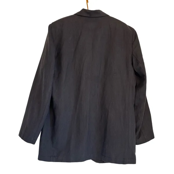 Vintage Abercrombie &‎ Fitch Y2K Linen Blend Womens Sz L Navy Blazer Crest USA - Image 2