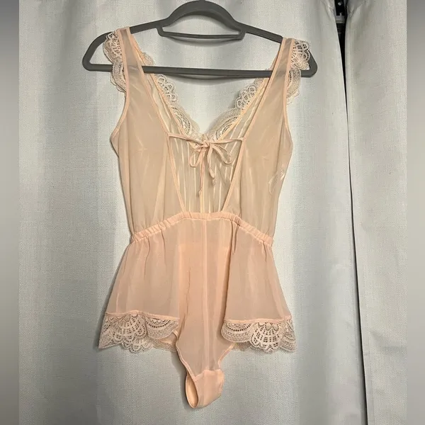 Auden Striped Chiffon Bodysuit Honeysuckle Peach XS - Image 3