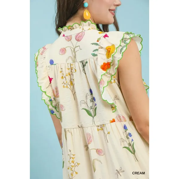 Umgee Floral Ruffle Tiered Midi Dress with Scalloped Detail - Small - Image 7