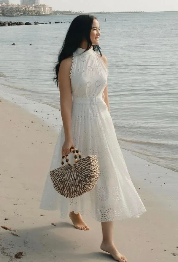 Zara maxi sun dress boho crochet belt lace halter flowy summer vacation - Image 7