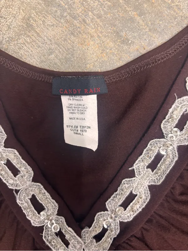 Candy Rain Chocolate Brown Y2K Tank Top Sequin Chain Neckline Womens Small - Image 3