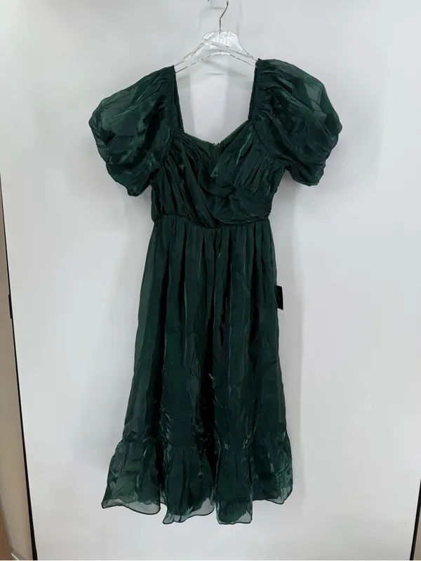 Lulus Remarkable Sensation Emerald Green Puff Sleeve Tiered Midi Dress size m - Image 4