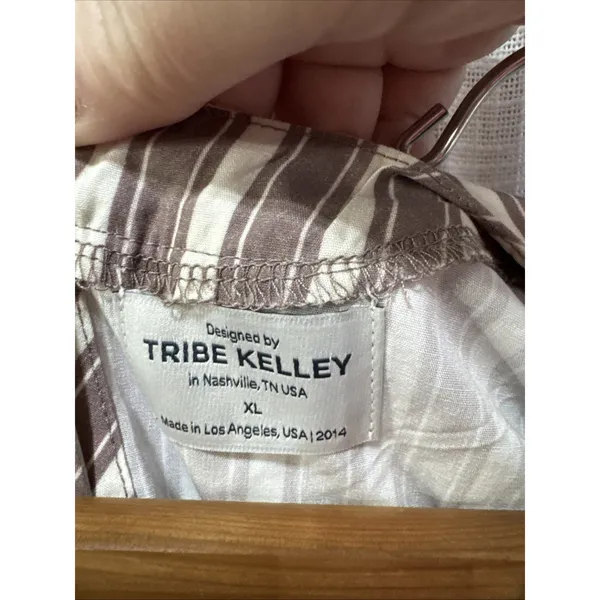 Tribe Kelley GRAYTon Tank Wide Leg Pant Summer Set Mocha Stripe cotton W XL - Image 5