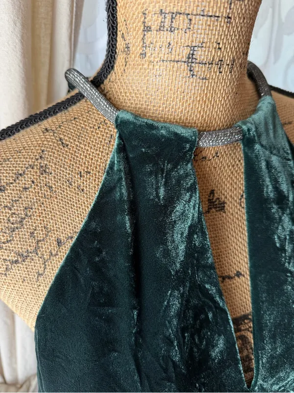 Veronica Beard Kusumi Velvet Halter Top in Emerald Green - Image 3