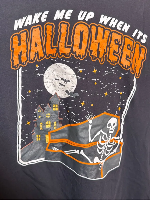 Celebrate It Wake Me Up When It's Halloween Graphic Tee - Black & Orange XL - Image 4