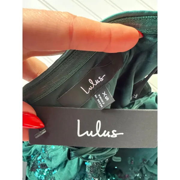 NWT Lulus Definite Glamour Emerald Mesh Sequin Bustier Tiered Mini Dress Size XS - Image 6