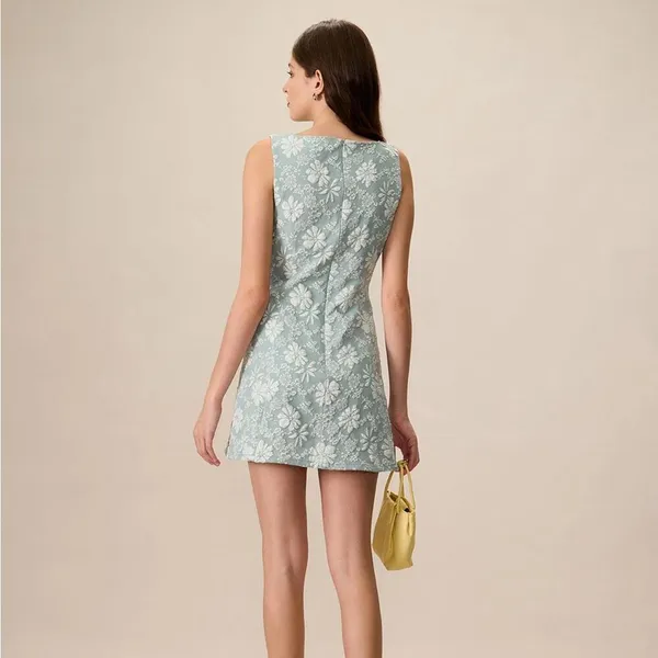 RIHOAS Women's Green Boat Neck Jacquard Mini Dress L - Image 2