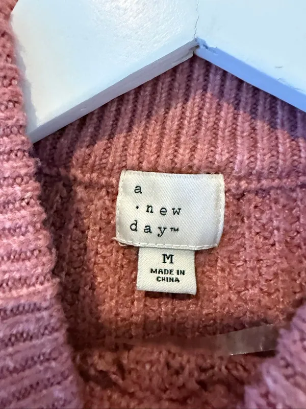 A new day pointelle rose pink mock neck sweater M - Image 6